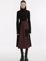 Black and Red Gothic Grunge Daily Wear Plaid Techwear Medium Long Skirt