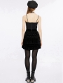 Black Gothic Drawstring Sheath Velvet Short Ruffled Skirt