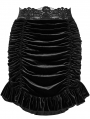 Black Gothic Drawstring Sheath Velvet Short Ruffled Skirt