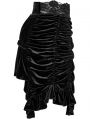 Black Gothic Drawstring Sheath Velvet Short Ruffled Skirt