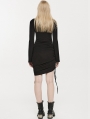 Black Gothic Sexy Drawstring Long Sleeve Short Slim Night Club Dress