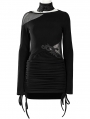 Black Gothic Sexy Drawstring Long Sleeve Short Slim Night Club Dress