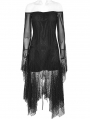 Black Gothic Off-the-Shoulder Asymmetrical Gauze Long Dress