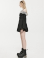 Black Gothic Chiffon Off-the-Shoulder Lace Trim Long Sleeve Short Dress