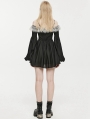 Black Gothic Chiffon Off-the-Shoulder Lace Trim Long Sleeve Short Dress