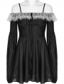 Black Gothic Chiffon Off-the-Shoulder Lace Trim Long Sleeve Short Dress