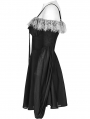 Black Gothic Chiffon Off-the-Shoulder Lace Trim Long Sleeve Short Dress