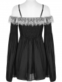 Black Gothic Chiffon Off-the-Shoulder Lace Trim Long Sleeve Short Dress