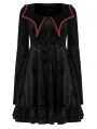 Red and Black Retro Gothic Bat Pointed Collar Short Velvet Dress