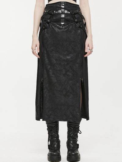 Black Gothic Punk Sexy Straight Fit High Slit Skirt