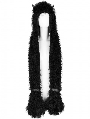 Black Gothic Dark Devil Horn Bear Claw Hooded Scarf