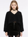 Black Gothic Daily Wear Loose V-neck Short Sweater for Women