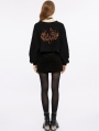 Black Gothic Daily Wear Loose V-neck Short Sweater for Women