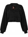 Black Gothic Daily Wear Loose V-neck Short Sweater for Women
