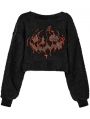 Black Gothic Daily Wear Loose V-neck Short Sweater for Women