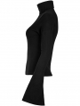 Black Gothic Cross Embroidery Long Sleeves T-Shirt for Women