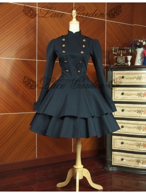 Black Long Sleeves Gothic Lolita Trench Coat Dress