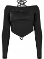 Black Gothic Sexy Off-the-Shoulder Long Sleeves Short T-Shirt for Women