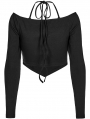 Black Gothic Sexy Off-the-Shoulder Long Sleeves Short T-Shirt for Women