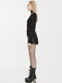 Black Gothic Slant Neck Fit Long Sleeve Asymmetrical T-Shirt for Women