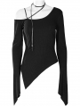 Black Gothic Street Fashion One Side Off Shoulder Asymmetrical T-Shirt for Women