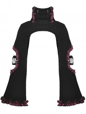 Black Gothic Lolita Bell Sleeves Ruffle Wooly Cape for Women