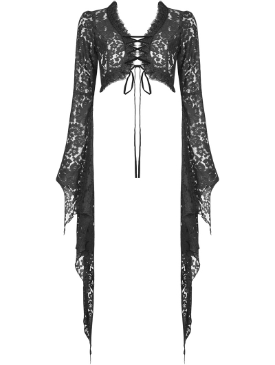 Black Vintage Gothic Lace Long Bell Sleeves Short Cape for Women