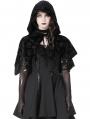 Black Gothic Skull Pattern Velvet Bat Hooded Short Cape for Women