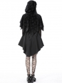 Black Gothic Skull Pattern Velvet Bat Hooded Short Cape for Women