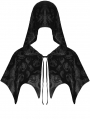 Black Gothic Skull Pattern Velvet Bat Hooded Short Cape for Women