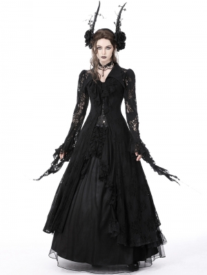 Black Gothic Romantic Hollow Out Sexy Lace Long Shirt Dress