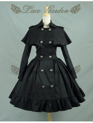 Black/White Long Sleeves Gothic Lolita Cape Coat Dress