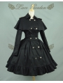 Black/White Long Sleeves Gothic Lolita Cape Coat Dress
