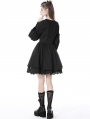 Black Gothic Cross Coffin Collar Long Sleeve Short Doll Dress