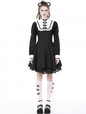 Black and White Gothic Retro Contrast Academy Short Dress