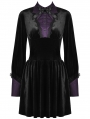 Black and Purple Gothic Witch Shirt Collar Short Velvet Dress