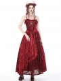 Red Gothic Blood Rose Lace Gorgeous Spaghetti Strap Velvet Maxi Party Dress