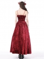 Red Gothic Blood Rose Lace Gorgeous Spaghetti Strap Velvet Maxi Party Dress