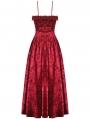 Red Gothic Blood Rose Lace Gorgeous Spaghetti Strap Velvet Maxi Party Dress