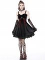 Black Gothic Bloody Lace Up Short Velvet Strap Party Dress