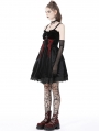 Black Gothic Bloody Lace Up Short Velvet Strap Party Dress