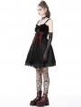 Black Gothic Bloody Lace Up Short Velvet Strap Party Dress