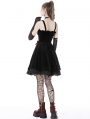 Black Gothic Bloody Lace Up Short Velvet Strap Party Dress