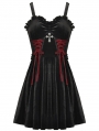 Black Gothic Bloody Lace Up Short Velvet Strap Party Dress