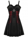 Black Gothic Bloody Lace Up Short Velvet Strap Party Dress