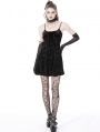 Black Gothic Velvet Skull Pattern Short Strap Dress