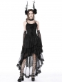 Black Gothic Ghost Frilly Lace High-Low Strap Party Dress