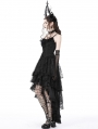 Black Gothic Ghost Frilly Lace High-Low Strap Party Dress