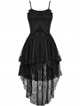 Black Gothic Ghost Frilly Lace High-Low Strap Party Dress