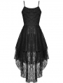 Black Gothic Ghost Frilly Lace High-Low Strap Party Dress